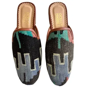 Women's Turkish Kilim Mule Blue & Black