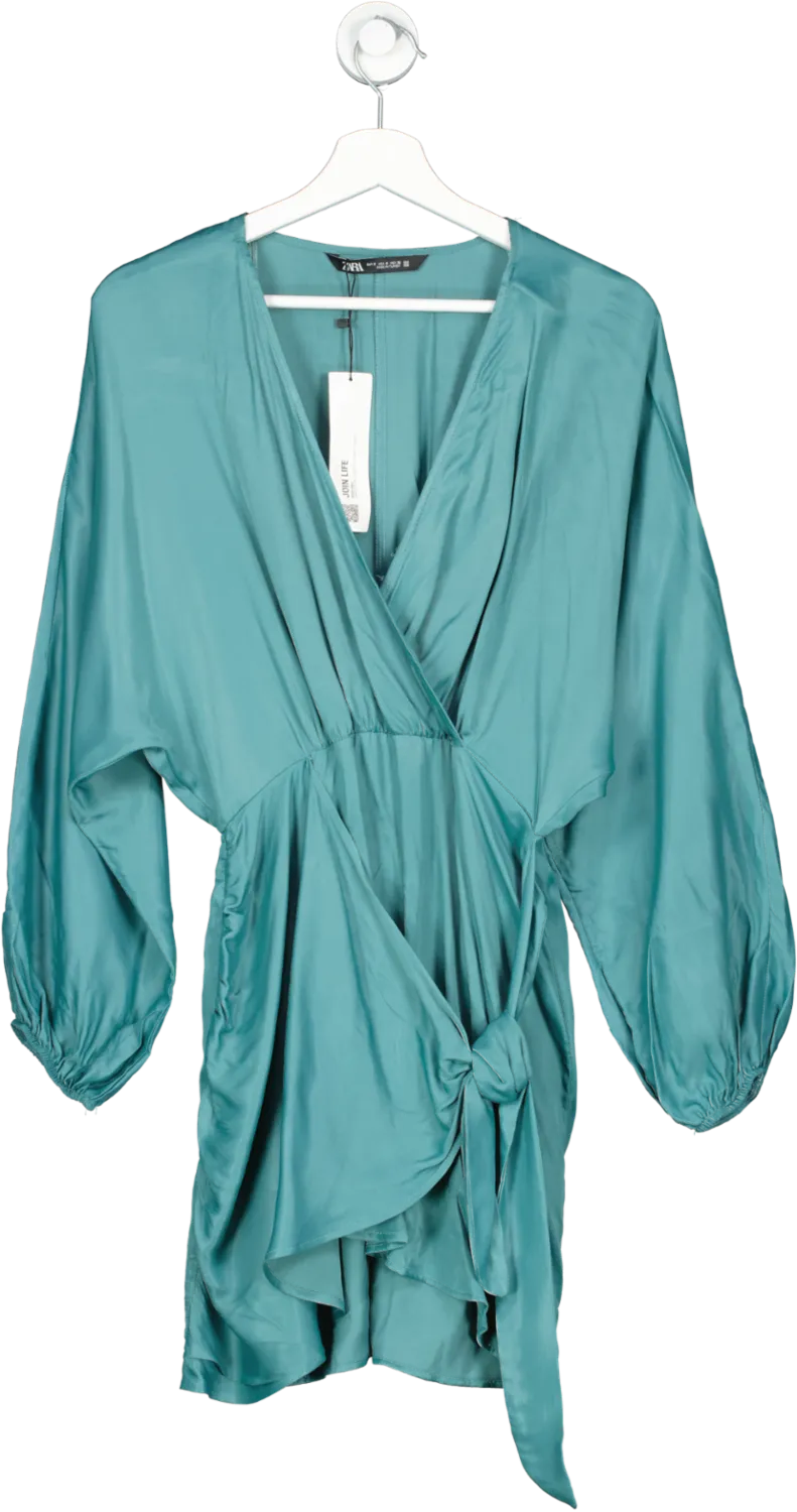 ZARA Green Satin Knot Detail Mini Dress BNWT UK S